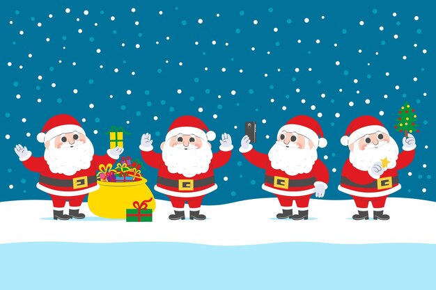 Coleção de personagem de Papai Noel de design plano