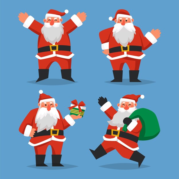 Coleção de personagem de Papai Noel em design plano