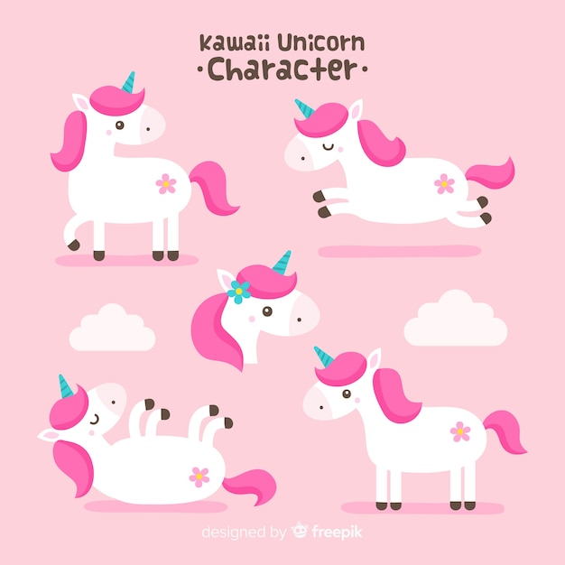 Coleção de personagem de unicórnio kawaii