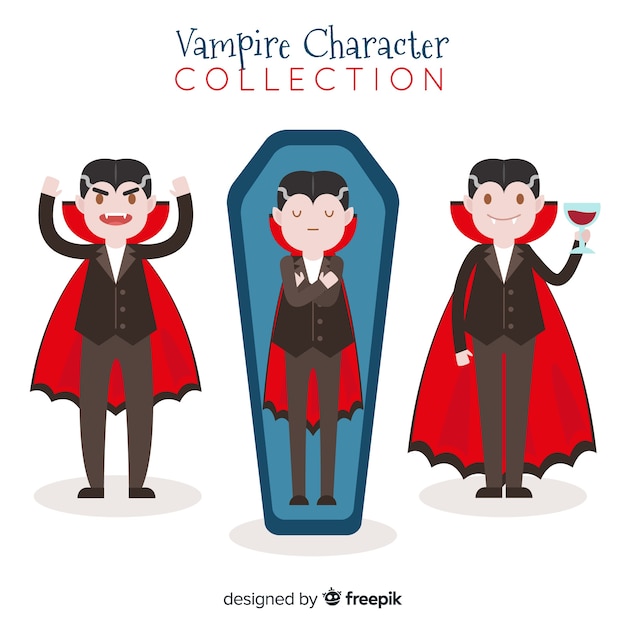 Vetor grátis coleção de personagem de vampiro de halloween com design liso