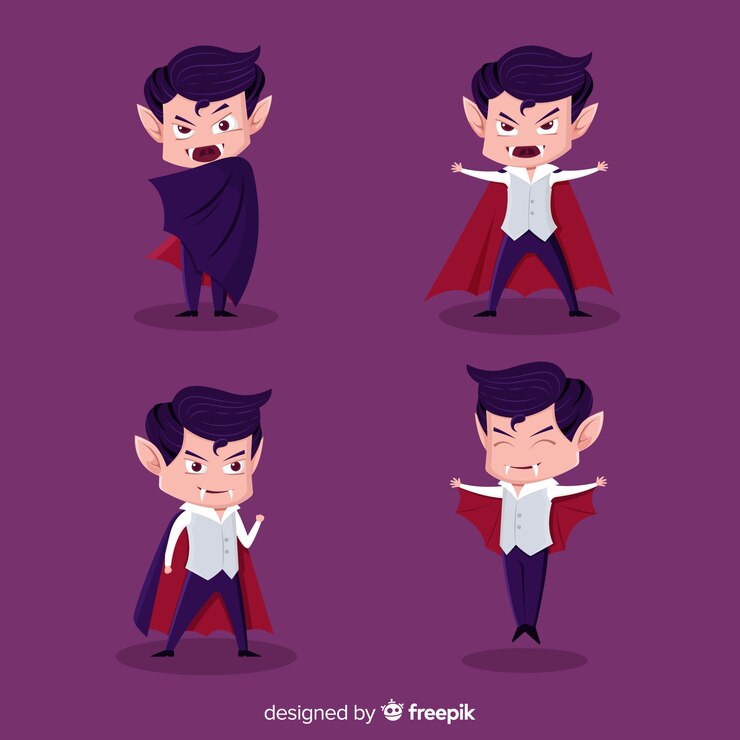 Vetor grátis coleção de personagem de vampiro de halloween com design liso