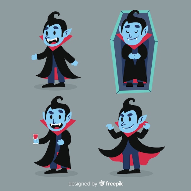 Coleção de personagem de vampiro halloween colorido com design liso