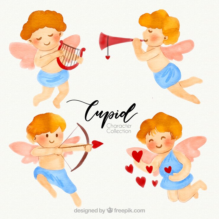 Vetor grátis coleção de personagens cupido aquarela
