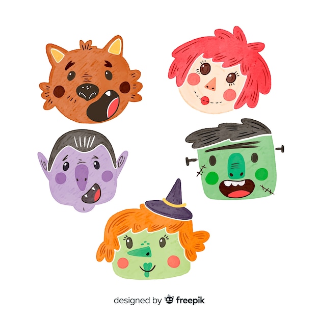 Coleção de personagens de aquarela linda halloween