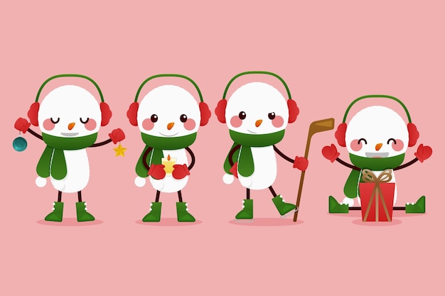 Vetor grátis coleção de personagens de boneco de neve de design plano