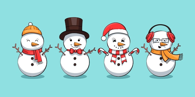 Coleção de personagens de boneco de neve desenhada à mão