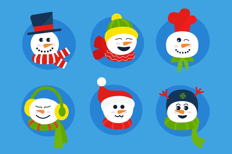 Vetor grátis coleção de personagens de boneco de neve em design plano