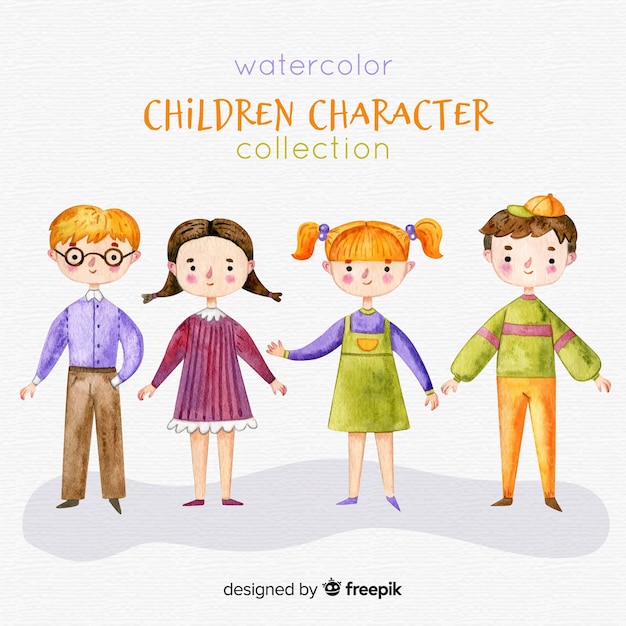 Coleção de personagens de crianças em aquarela