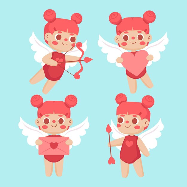 Coleção de personagens de cupido de design plano