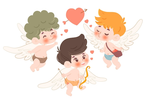 Coleção de personagens de cupido desenhada à mão