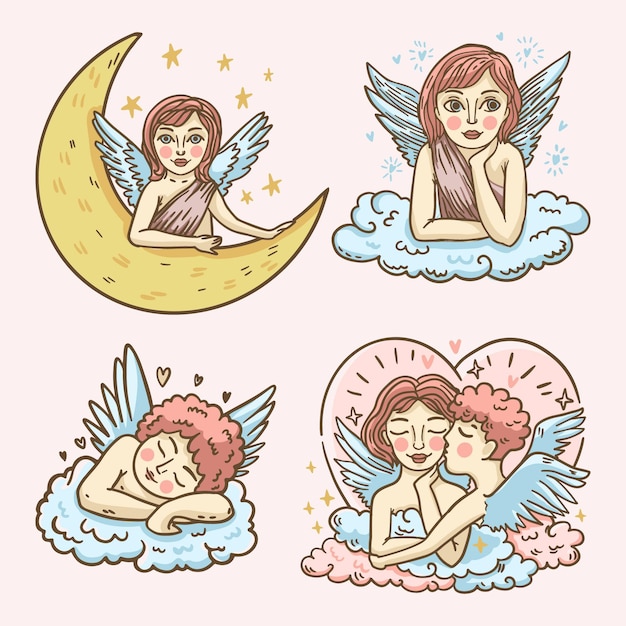 Coleção de personagens de cupido desenhada à mão