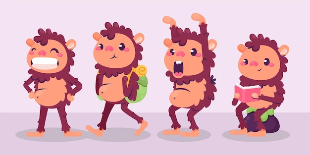 Vetor grátis coleção de personagens de desenhos animados bigfoot sasquatch