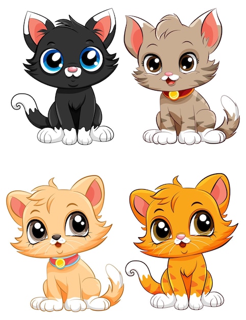 Vetor grátis coleção de personagens de desenhos animados de gatinhos fofos