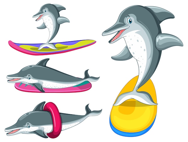 Vetor grátis coleção de personagens de desenhos animados de golfinhos fofos