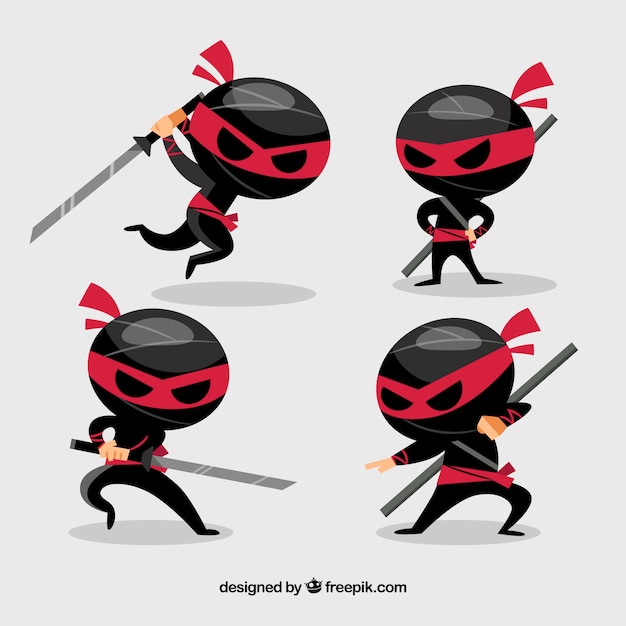 Vetor grátis coleção de personagens de guerreiro ninja