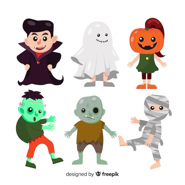 Coleção de personagens de halloween bonito