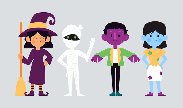 Vetor grátis coleção de personagens de halloween de design plano