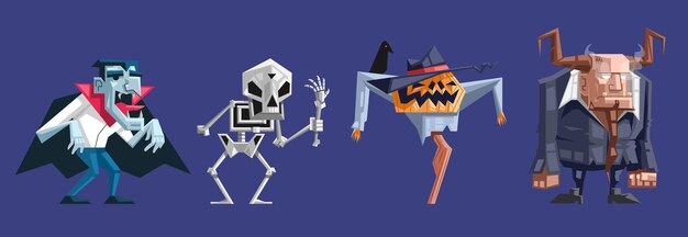 Coleção de personagens de halloween de design plano
