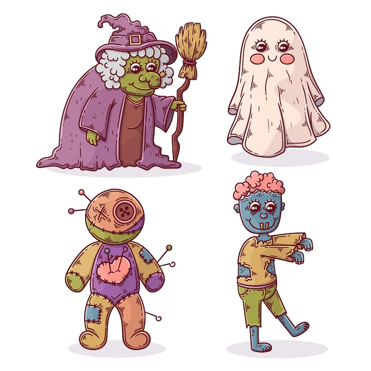 Vetor grátis coleção de personagens de halloween desenhada à mão