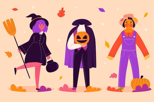 Coleção de personagens de halloween desenhada à mão