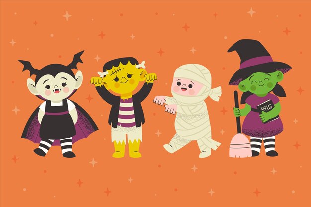 Coleção de personagens de halloween desenhada à mão