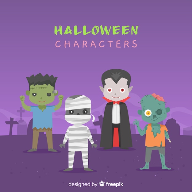 Coleção de personagens de halloween design plano