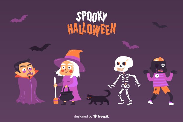 Coleção de personagens de halloween design plano