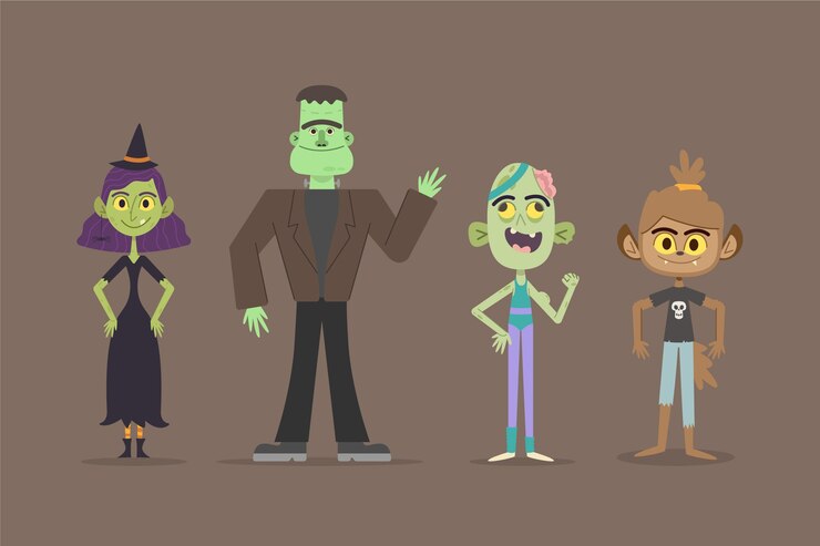 Vetor grátis coleção de personagens de halloween estilo mão desenhada