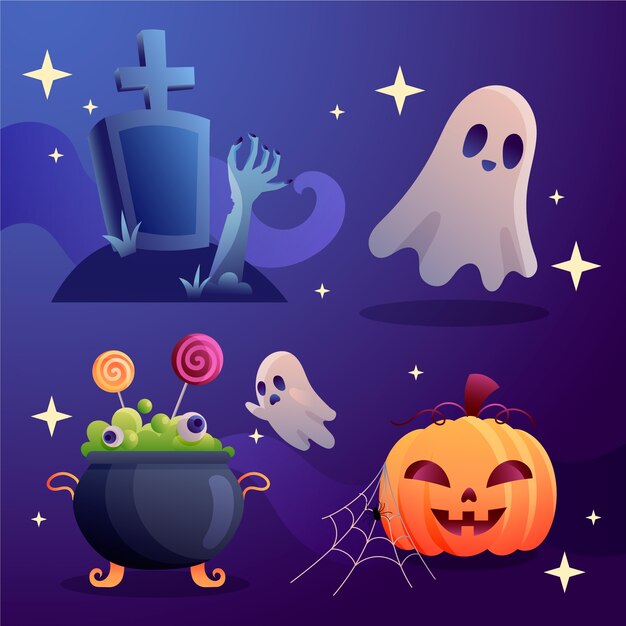 Coleção de personagens de halloween gradiente