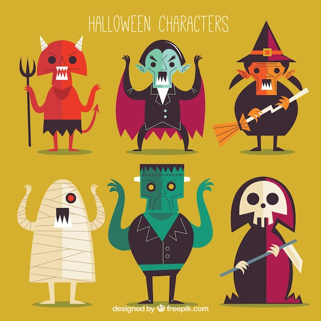 Vetor grátis coleção de personagens de halloween no design plano