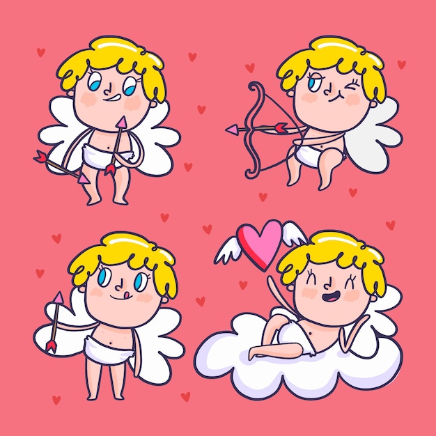 Vetor grátis coleção de personagens de mão desenhada cupido