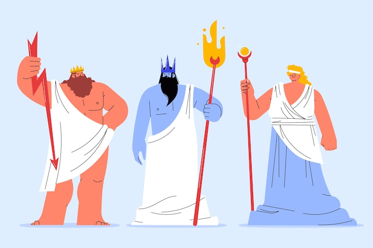 Vetor grátis coleção de personagens de mitologia grega de design plano desenhado à mão