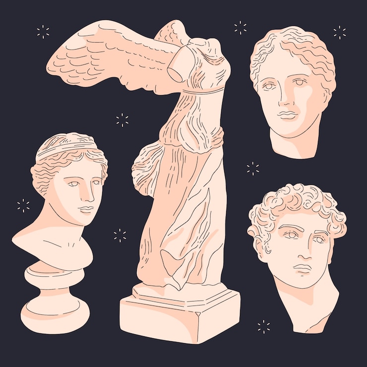 Vetor grátis coleção de personagens de mitologia grega desenhada à mão