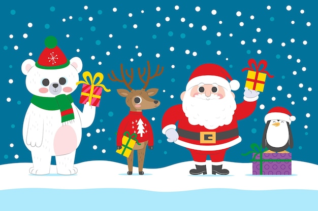 Coleção de personagens de Natal de design plano