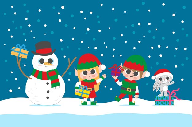 Coleção de personagens de Natal de design plano