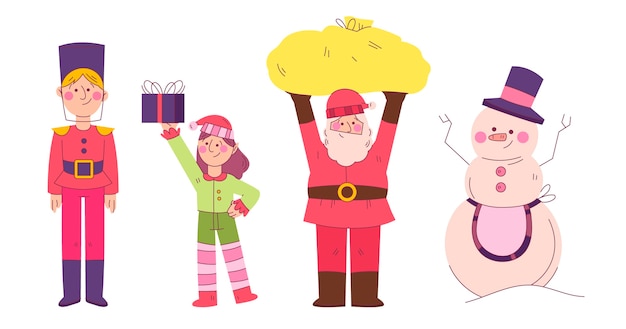 Coleção de personagens de natal desenhada à mão