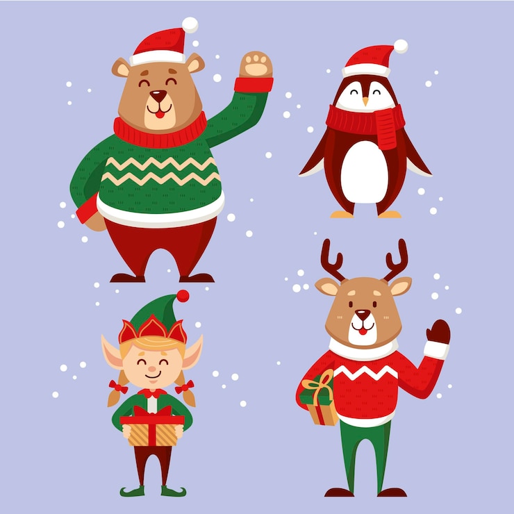 Vetor grátis coleção de personagens de natal desenhada à mão