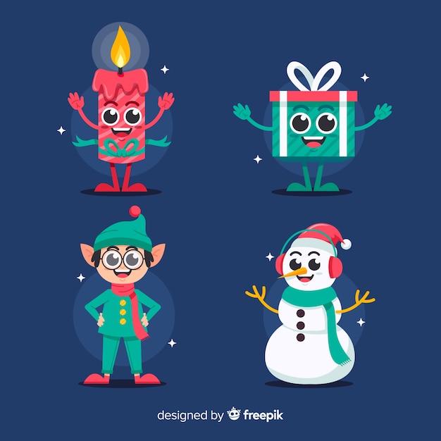 Coleção de personagens de natal em design plano