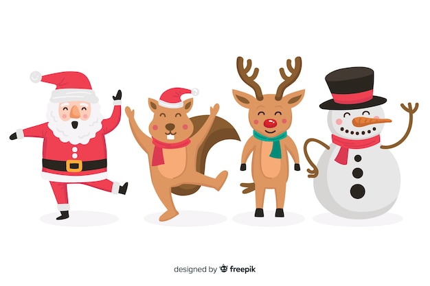 Coleção de personagens de natal em design plano