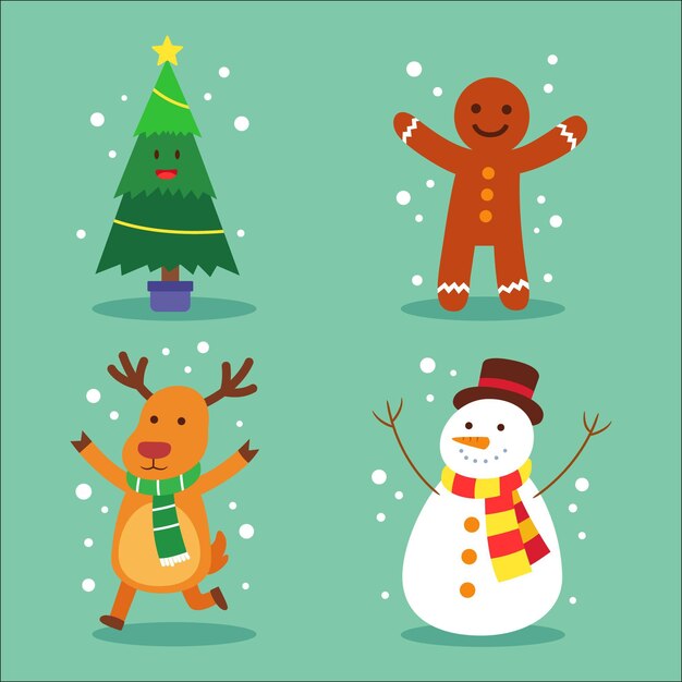 Coleção de personagens de Natal em design plano