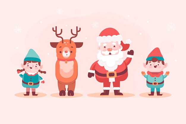 Coleção de personagens de natal em design plano