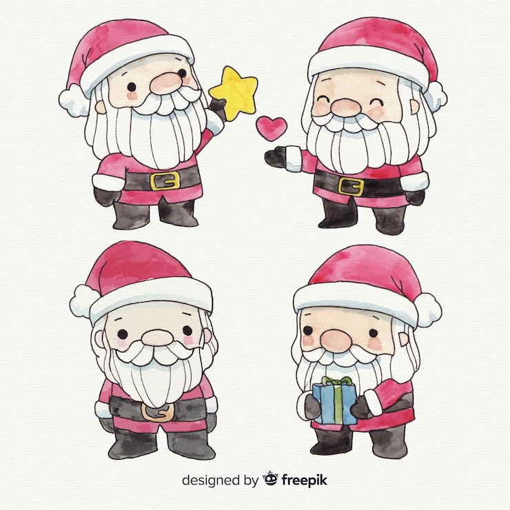 Vetor grátis coleção de personagens de papai noel em aquarela