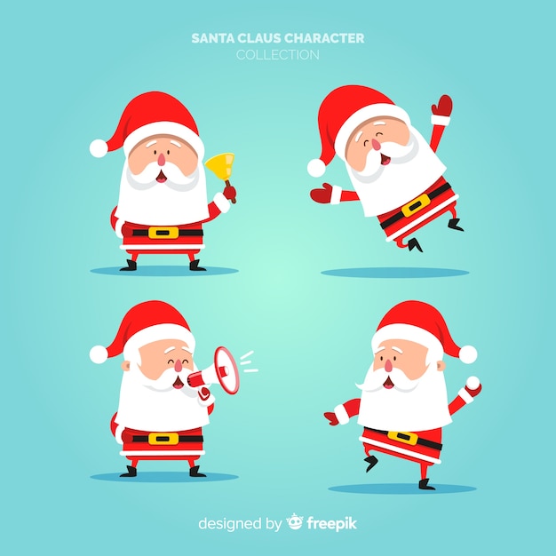 Coleção de personagens de papai noel em design plano