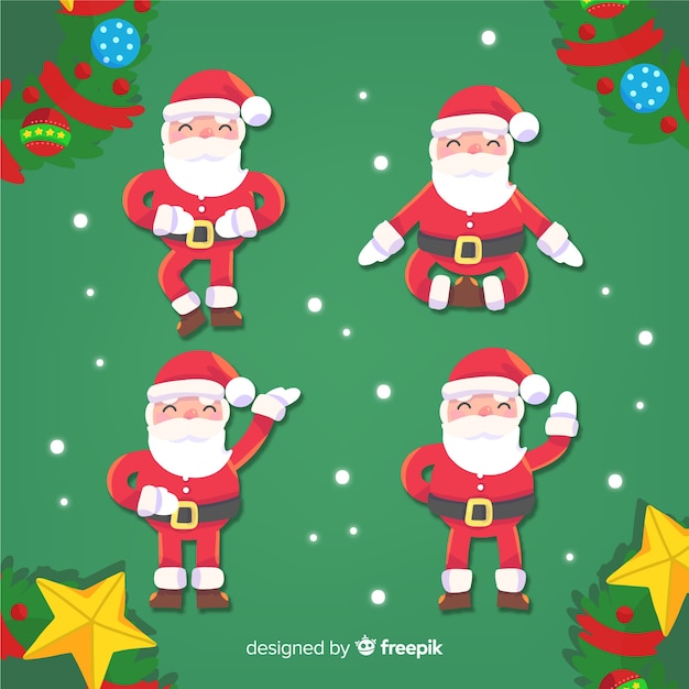 Coleção de personagens de papai noel em design plano