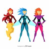 Vetor grátis coleção de personagens de super-heróis do sexo feminino em estilo cartoon