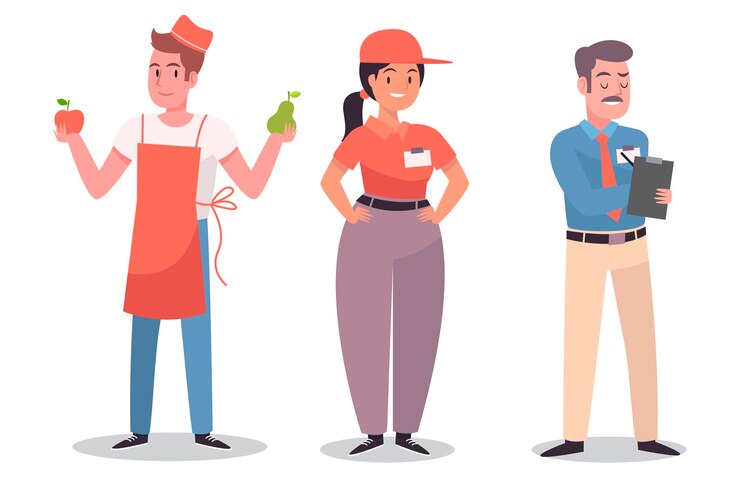 Vetor grátis coleção de personagens de supermercado