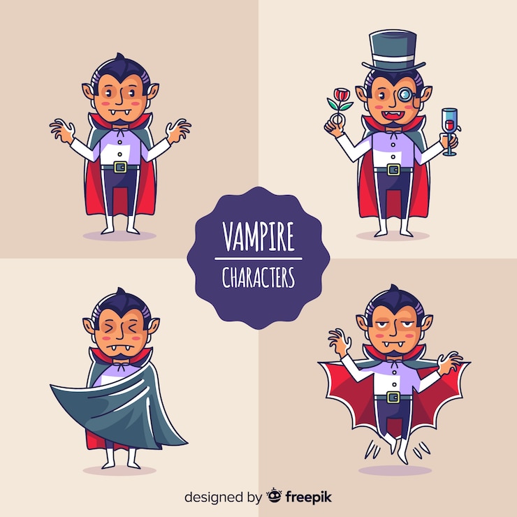 Vetor grátis coleção de personagens de vampiro colorido com design liso