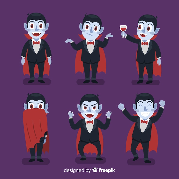 Vetor grátis coleção de personagens de vampiro colorido com design liso