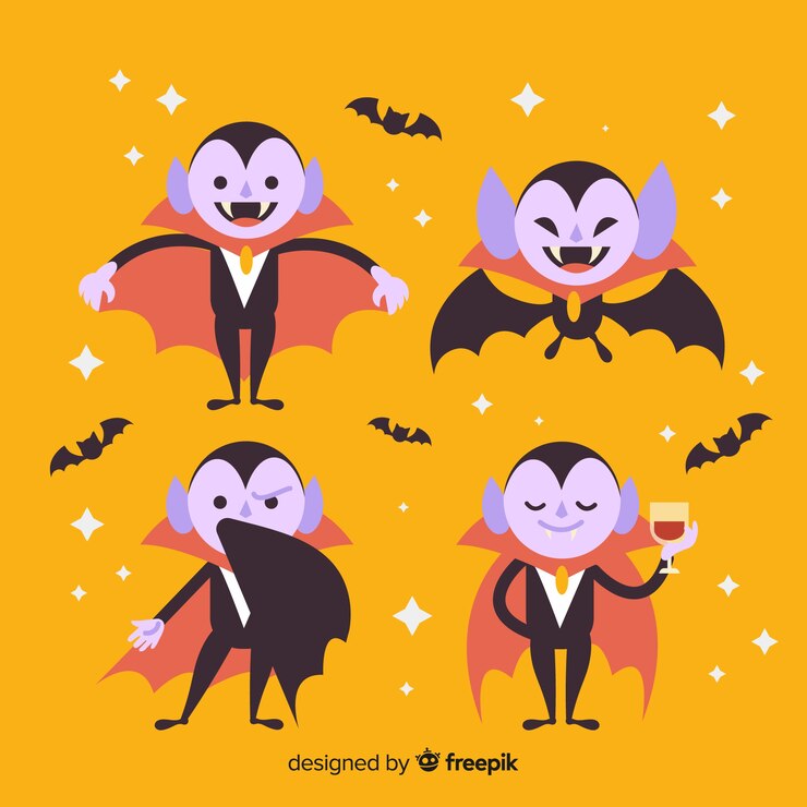 Vetor grátis coleção de personagens de vampiro criança plana