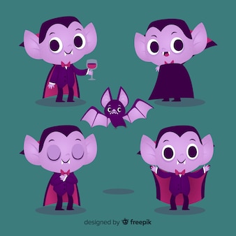 Coleção de personagens de vampiro plana com orelhas de elfo